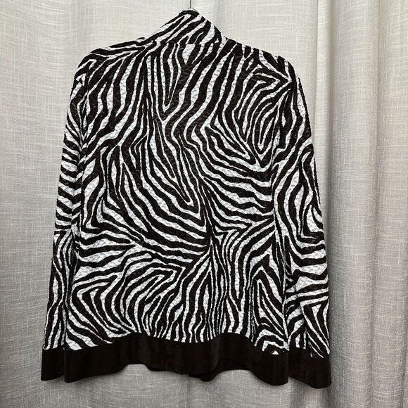 2/$30 Chicos Full Zip Track Jacket Size 2 L Zebra Print Semi Sheer Boho Stretch - Picture 2 of 12